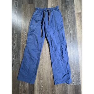 Medgear Scrub Pants Women Size S Blue Cargo Utility Drawstring Elastic Waist